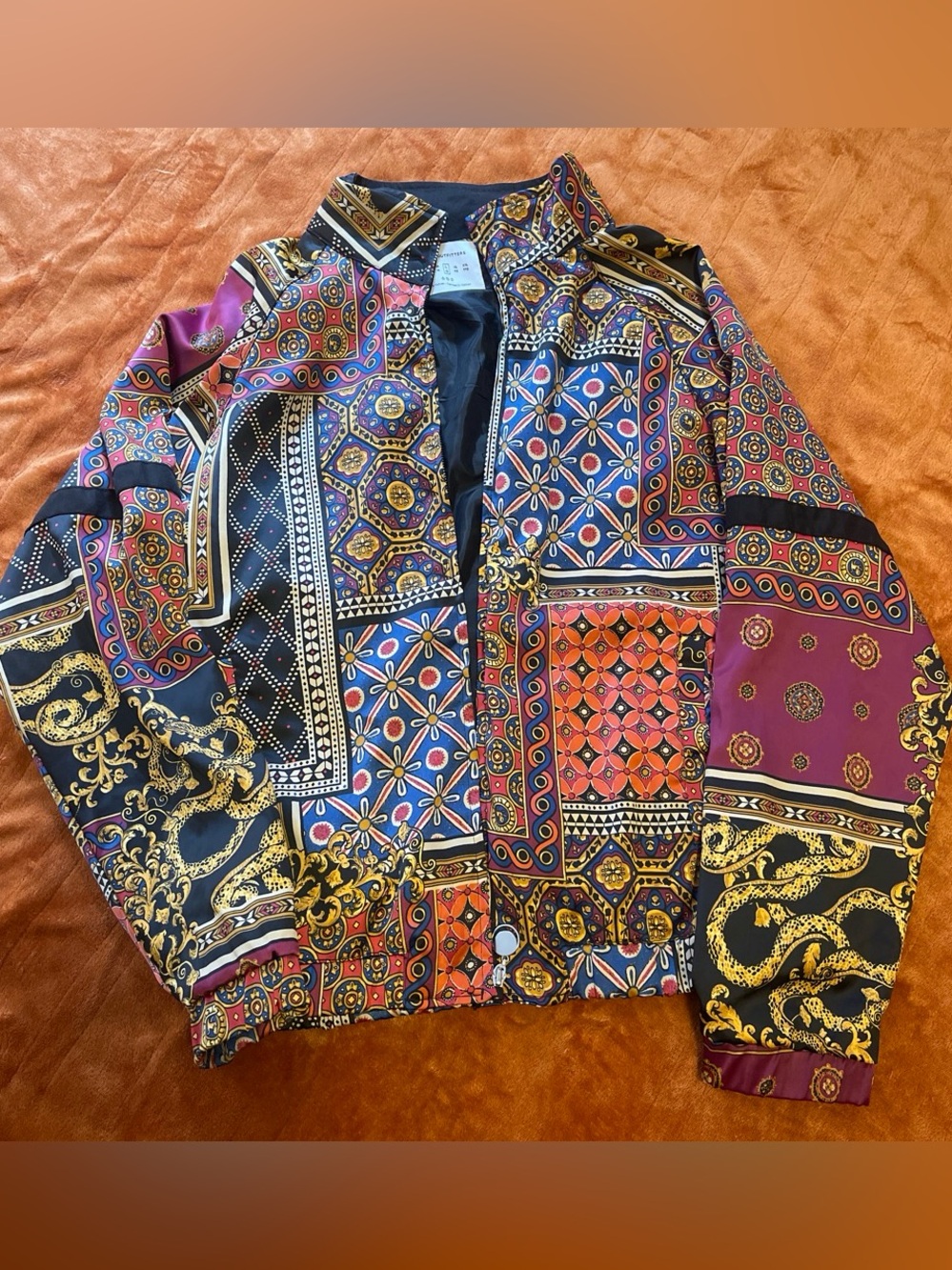 Urban Outfitters Black Multi-Print Patchwork Bomber - Picture 1 of 8
